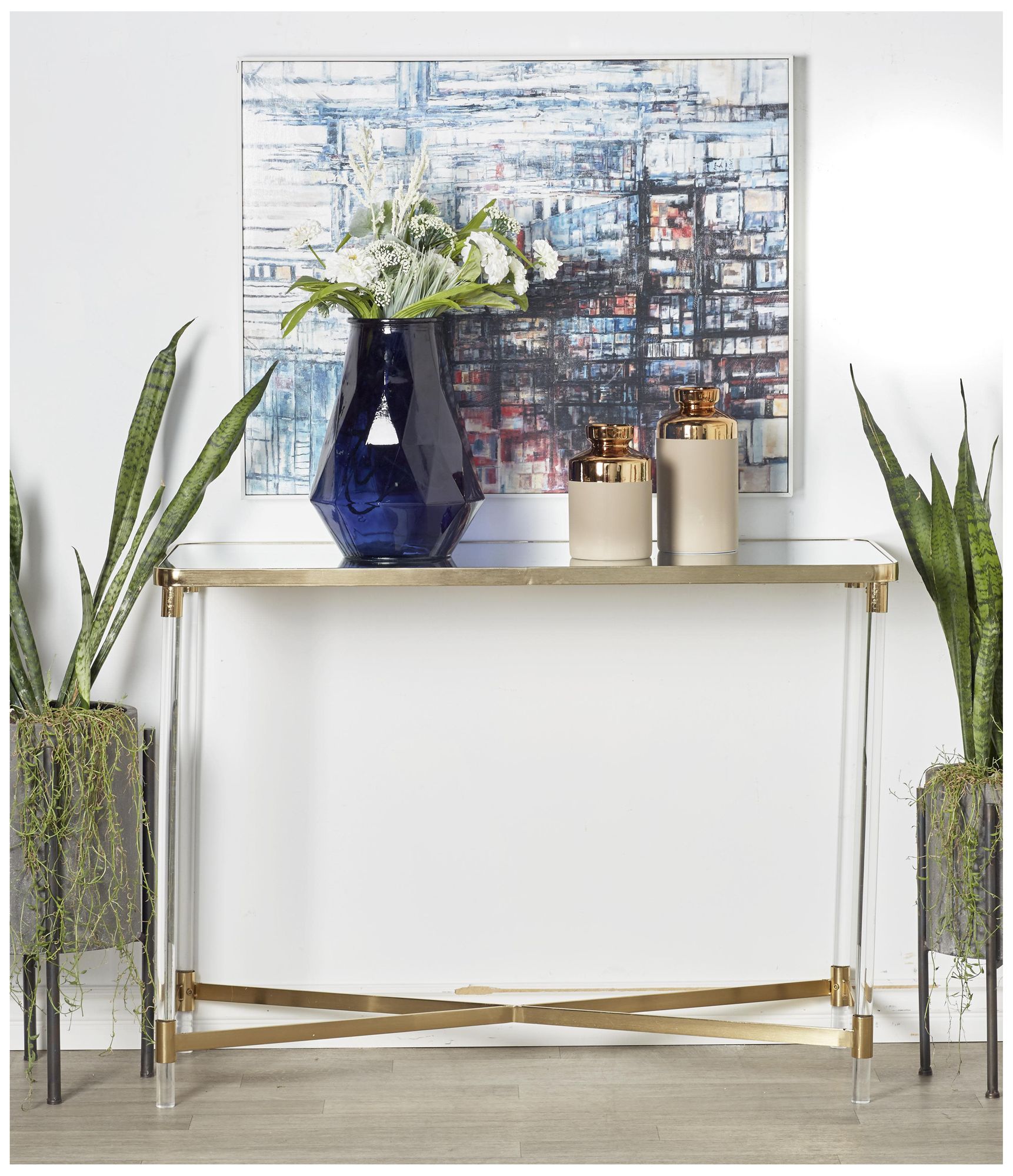 Image 4 Gold Metal Contemporary Console Table, 44" x 19" x 32" more views