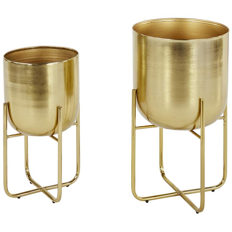 Image 1 Gold Metal Contemporary Planter, S/2 16", 13"H