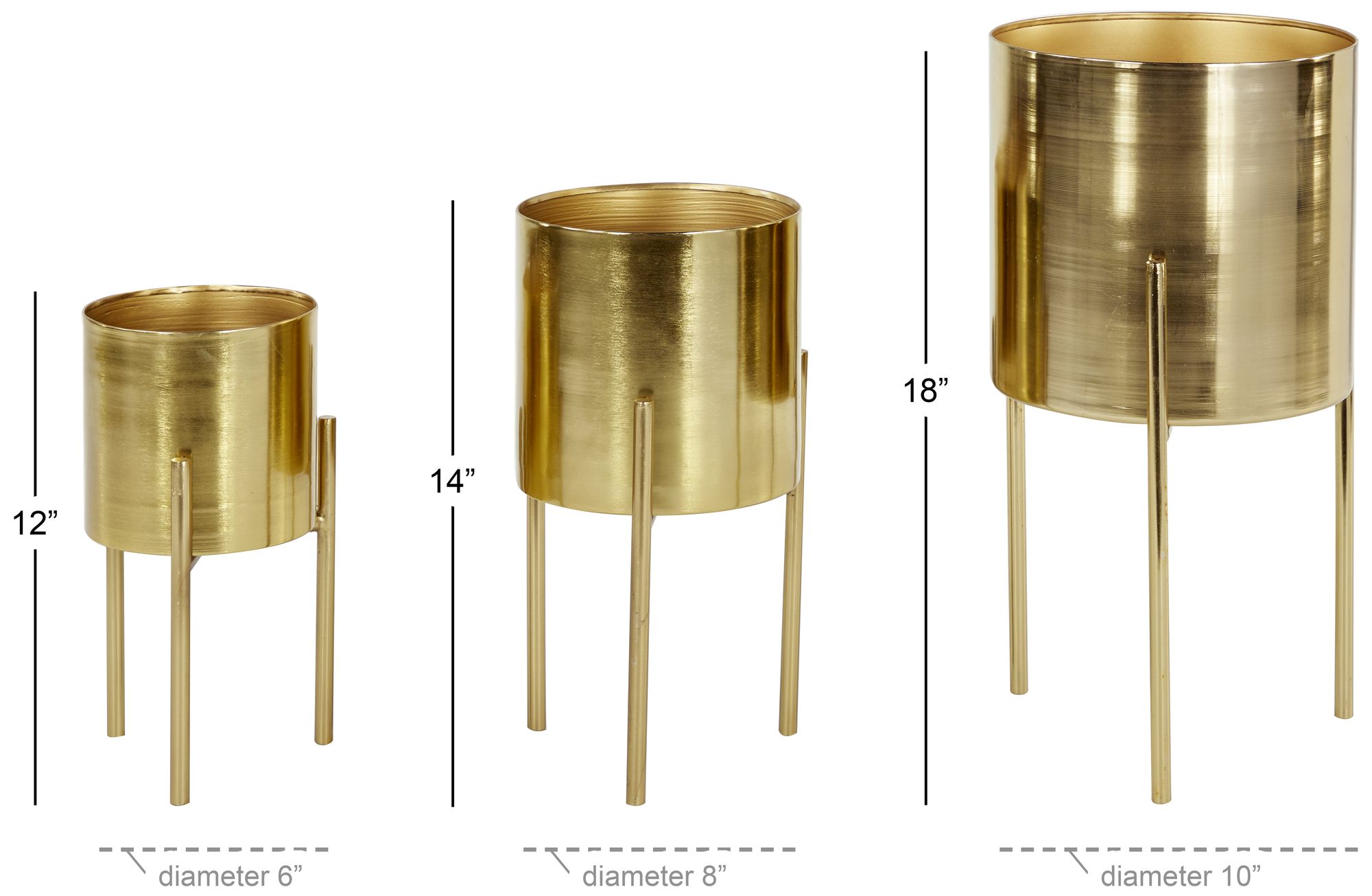 Image 6 Gold Metal Contemporary Planter, S/3 18", 14", 12"H more views