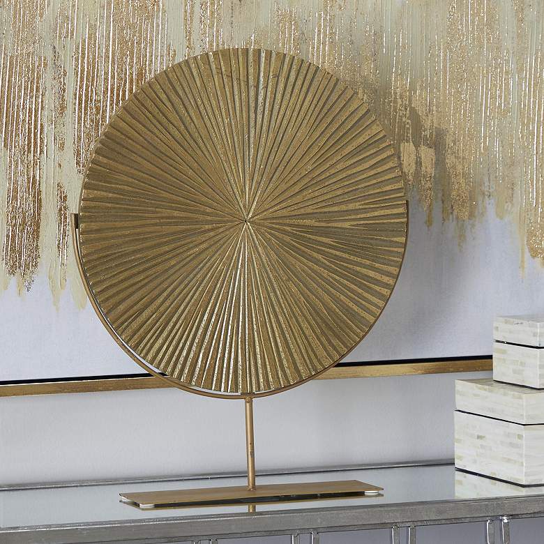 Image 1 Gold Metal Contemporary Sculpture, 18" x 4" x 23"