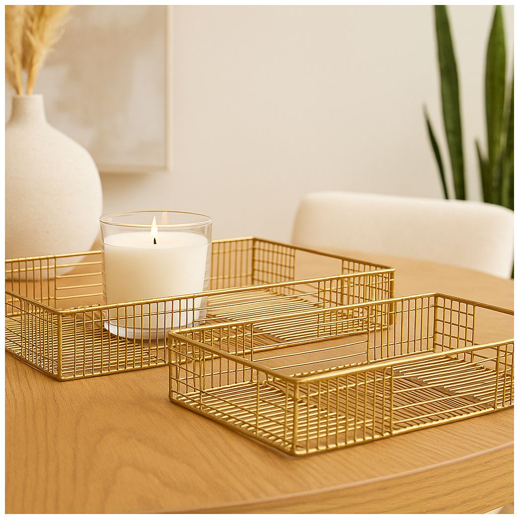 Image 4 Gold Metal Contemporary Tray, S/2 17", 19"W more views