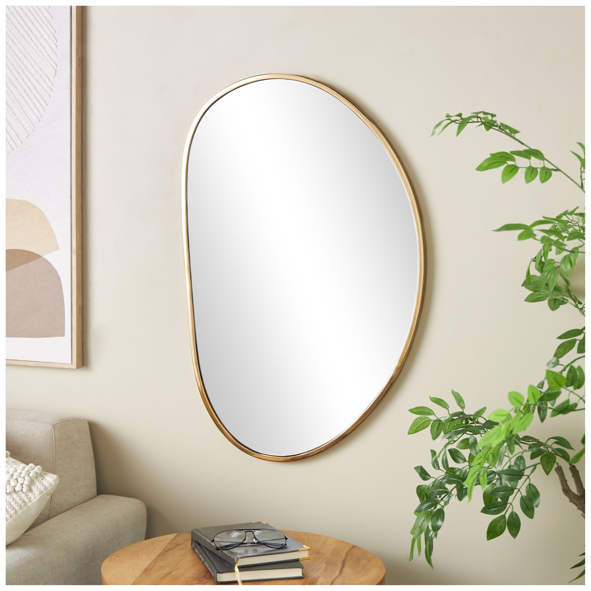 Image 4 Gold Metal Contemporary Wall Mirror, 31" x 1" x 20" more views