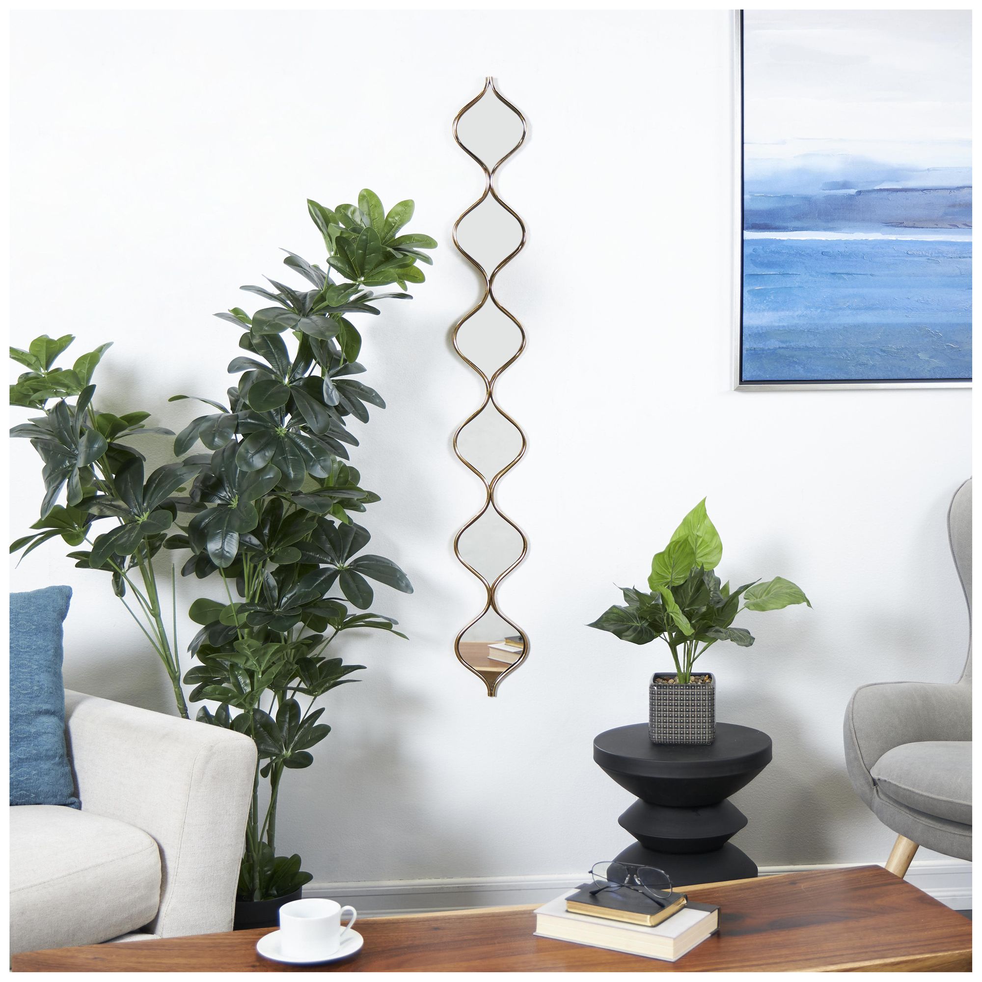 Image 4 Gold Metal Contemporary Wall Mirror, 6" x 1" x 51" more views