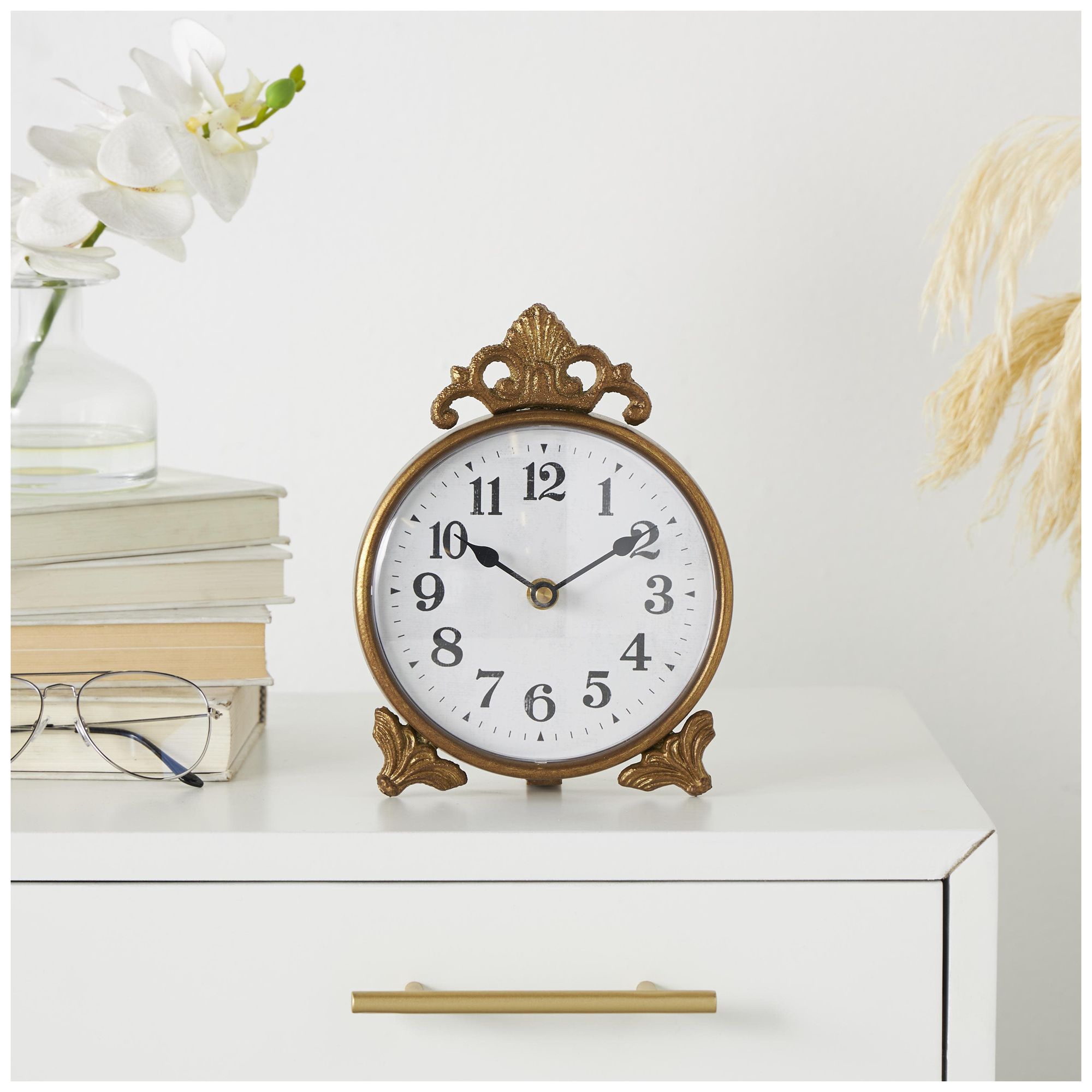 Image 4 Gold Metal French Country Clock, 6" x 2" x 9" more views