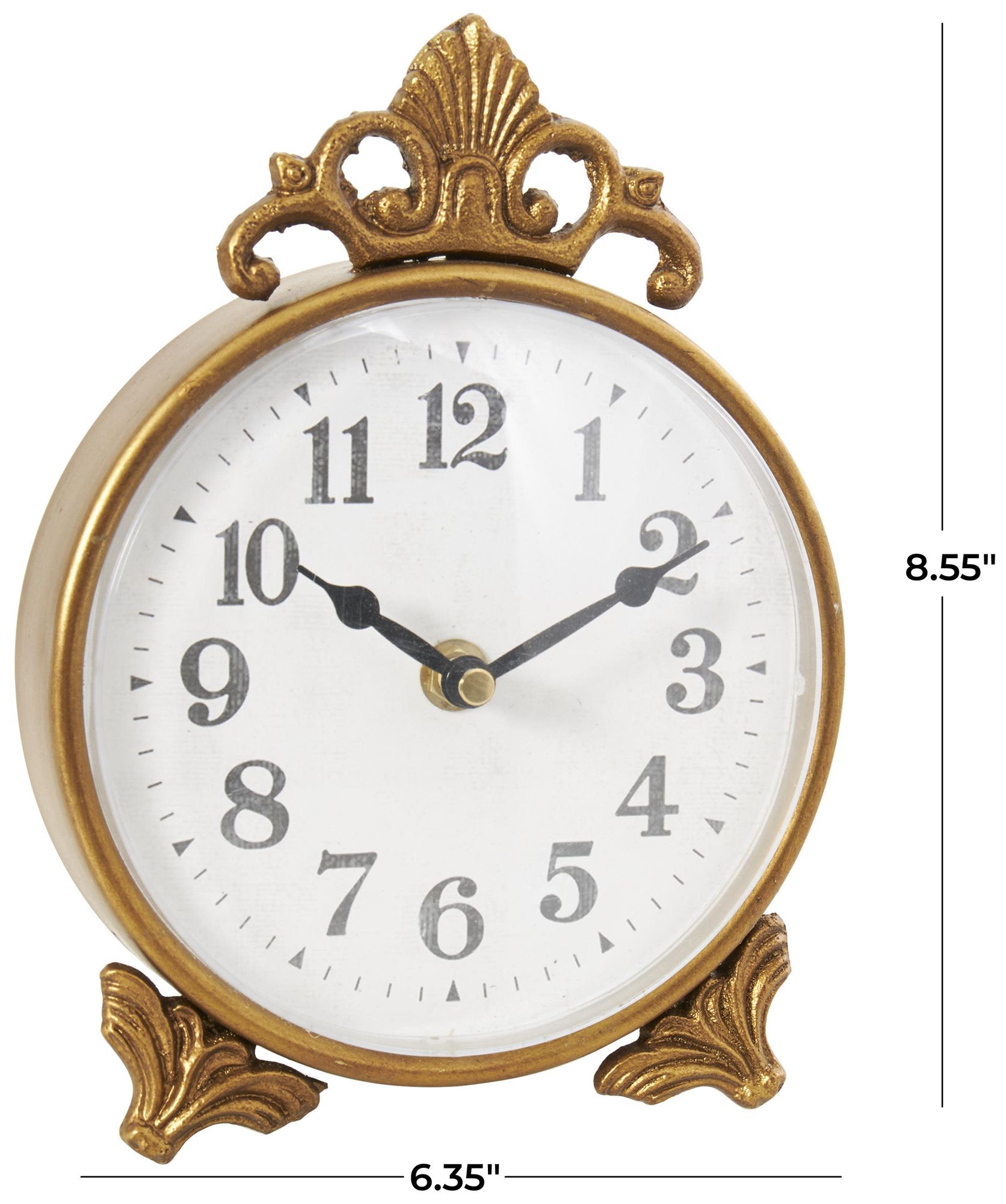 Image 7 Gold Metal French Country Clock, 6" x 2" x 9" more views