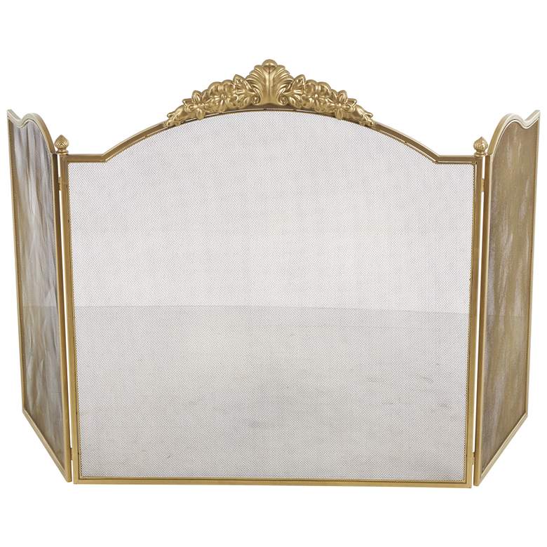 Image 1 Gold Metal French Country Fireplace Screen, 29" x 14" x 30"