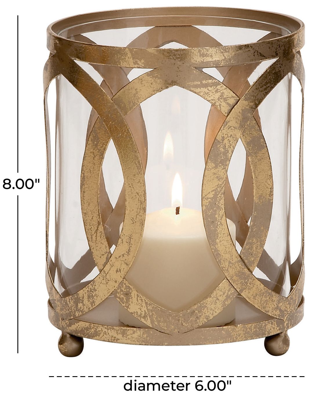 Image 6 Gold Metal Glam Hurricane Lamp, 6" x 6" x 8" more views