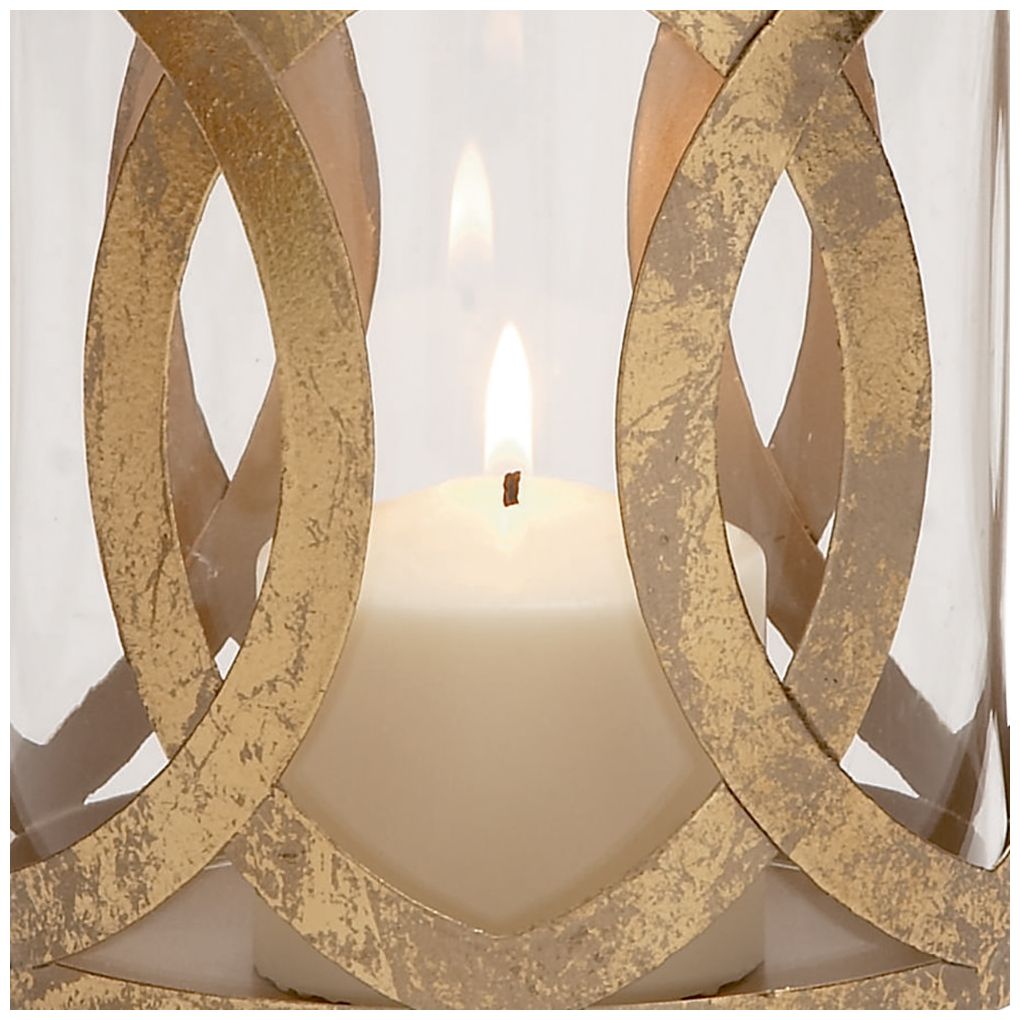 Image 7 Gold Metal Glam Hurricane Lamp, 6" x 6" x 8" more views