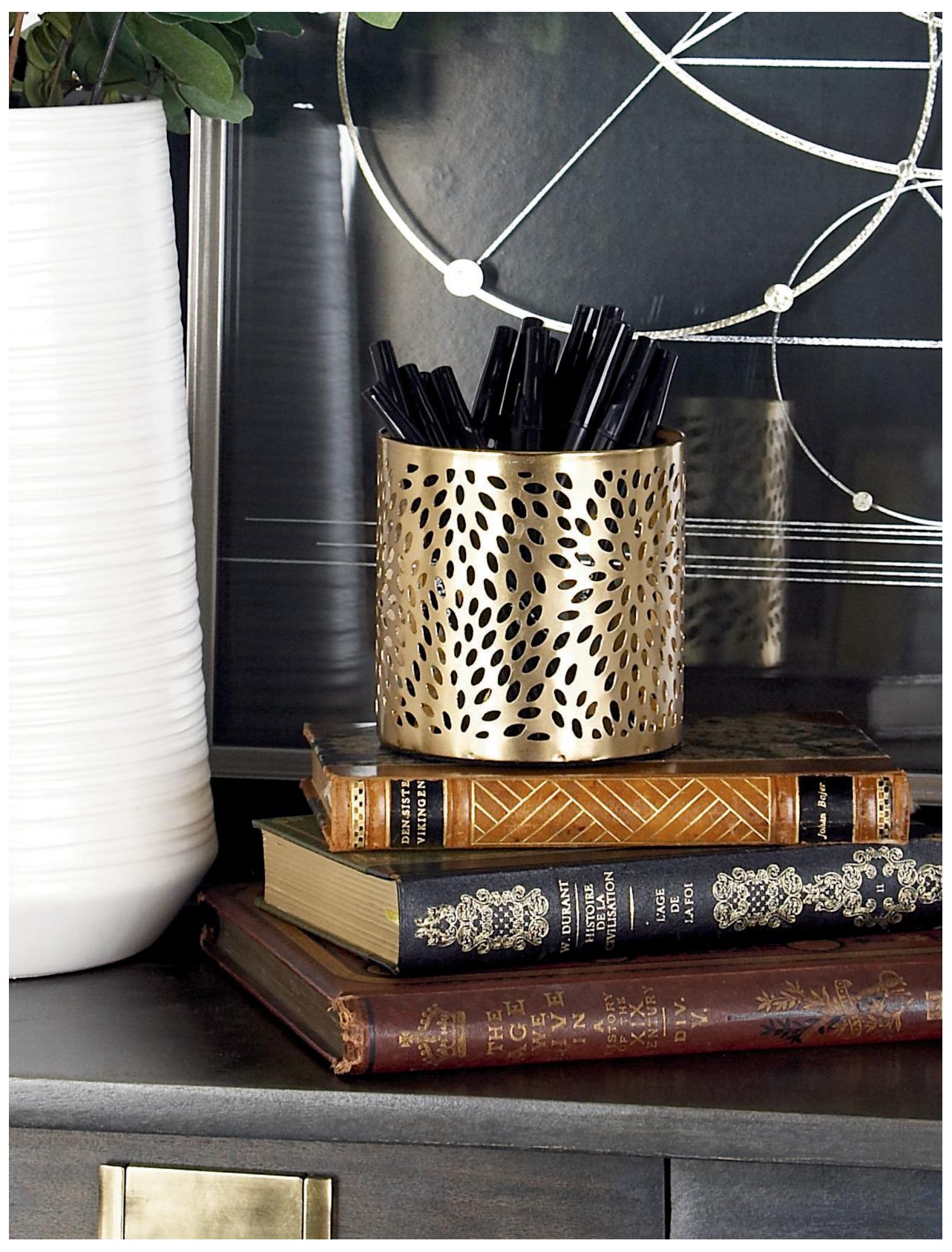 Image 3 Gold Metal Glam Pencil Cup, 4" x 4" x 4" more views