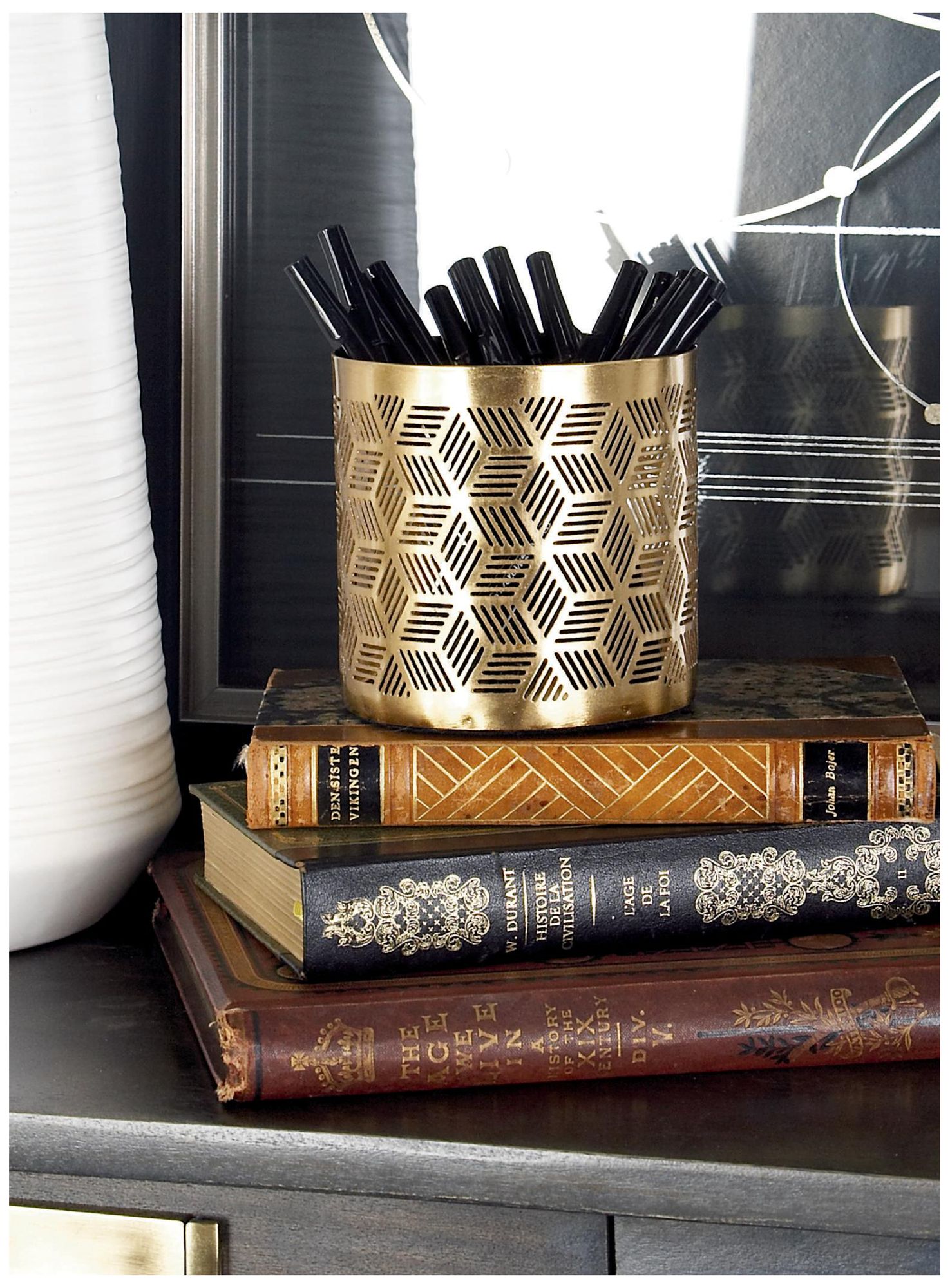 Image 3 Gold Metal Glam Pencil Cup, 4" x 4" x 4" more views
