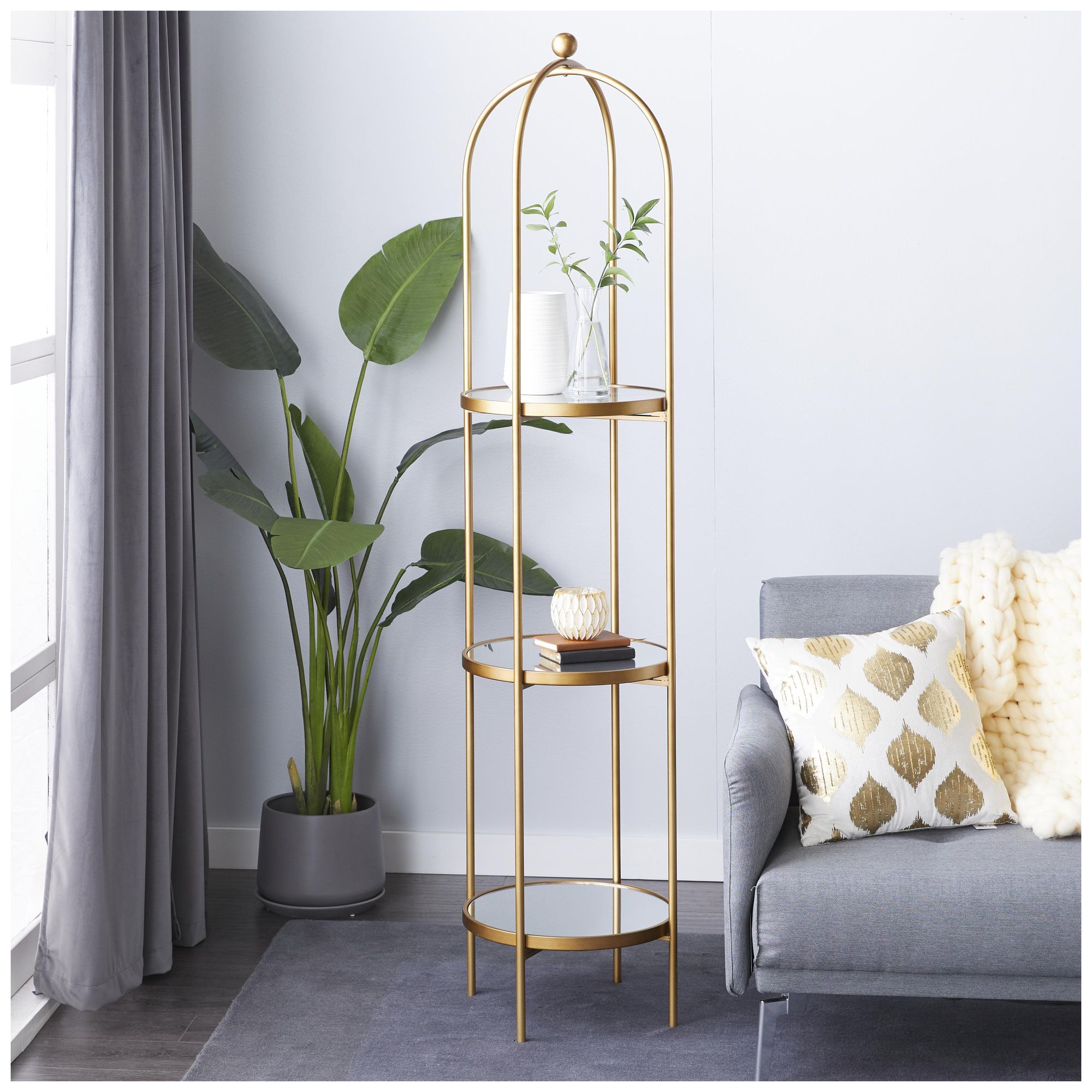 Image 4 Gold Metal Glam Shelving Unit, 18" x 18" x 73" more views