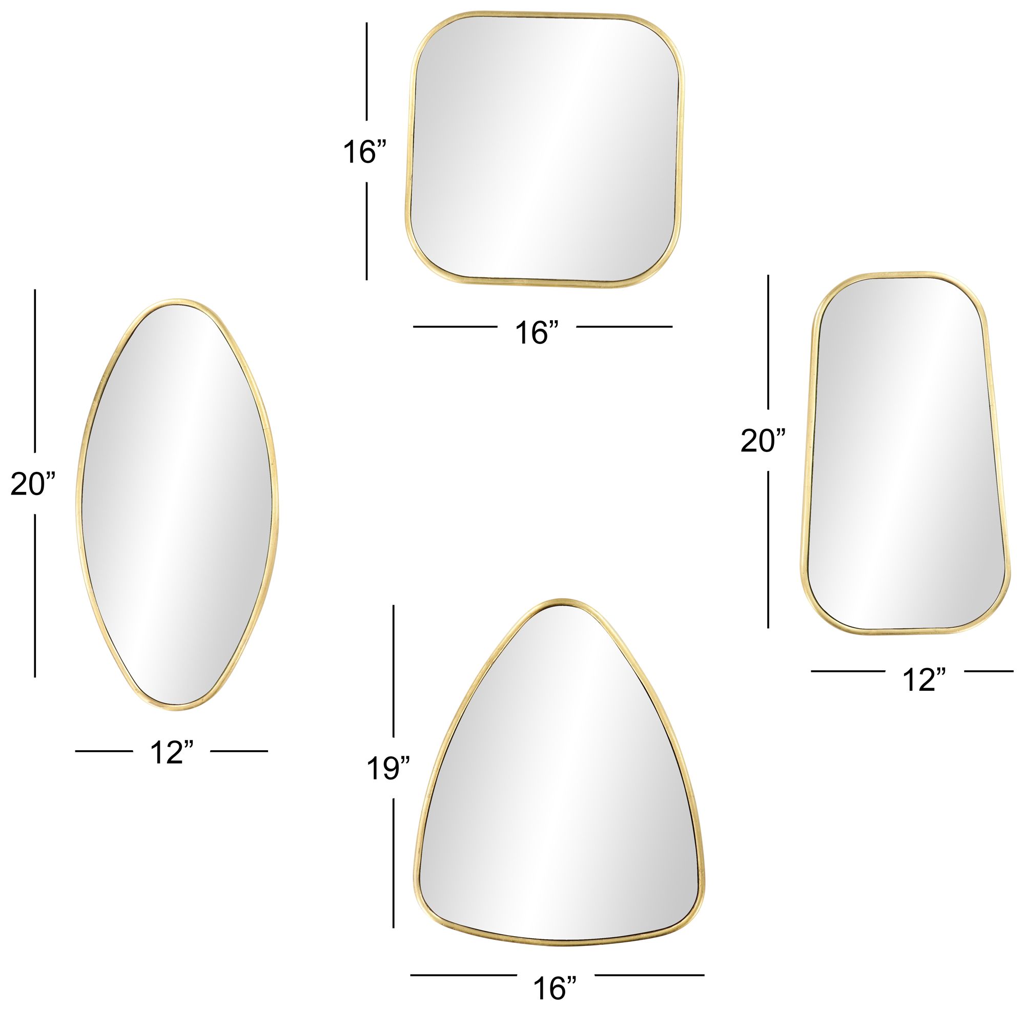 Image 6 Gold Metal Glam Wall Mirror, S/4 20", 16", 21", 24"H more views