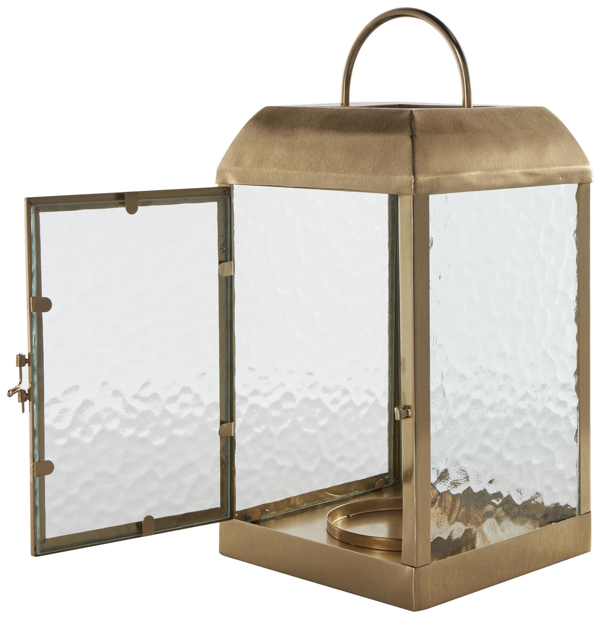 Image 6 Gold Metal Industrial Candle Lantern, 8" x 8" x 16" more views