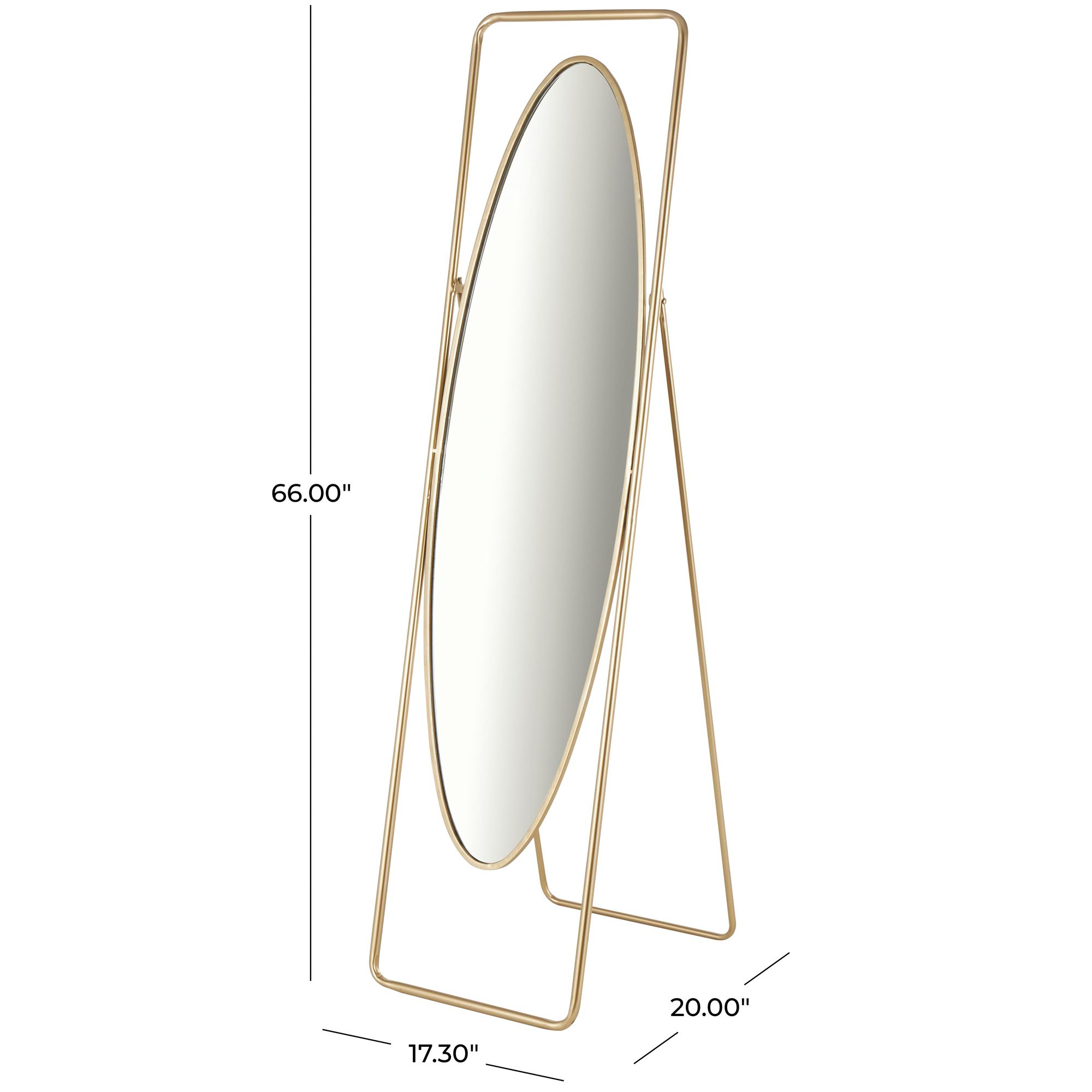 Gold Metal Industrial Floor Mirror, 17" x 20" x 66"