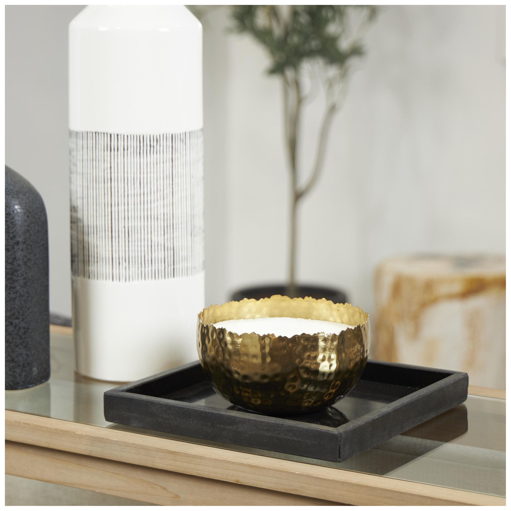 Image 3 Gold Metal Modern Candle, 7" x 7" x 4" more views