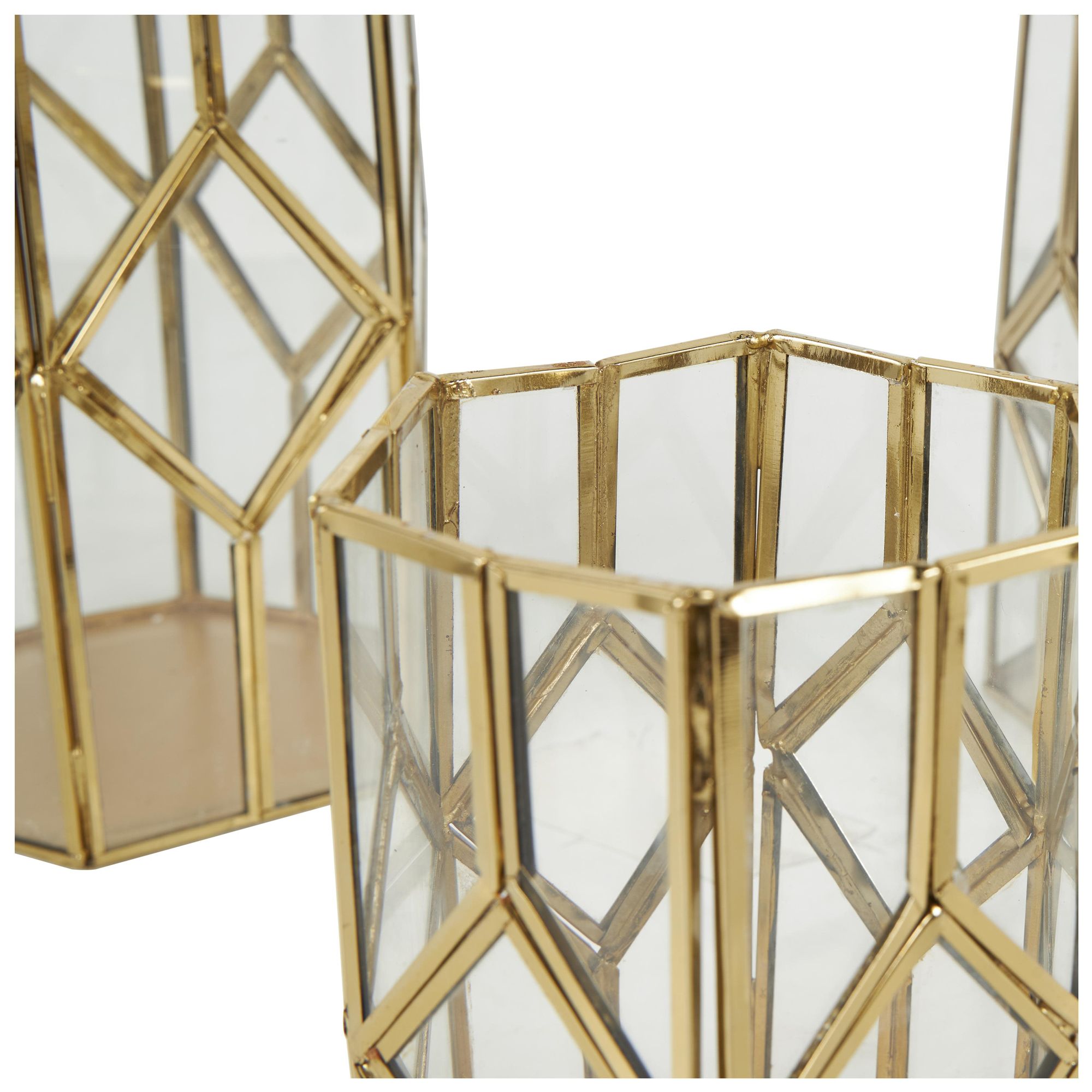 Image 3 Gold Metal Modern Candle Lantern, S/3 10", 8", 7"H more views