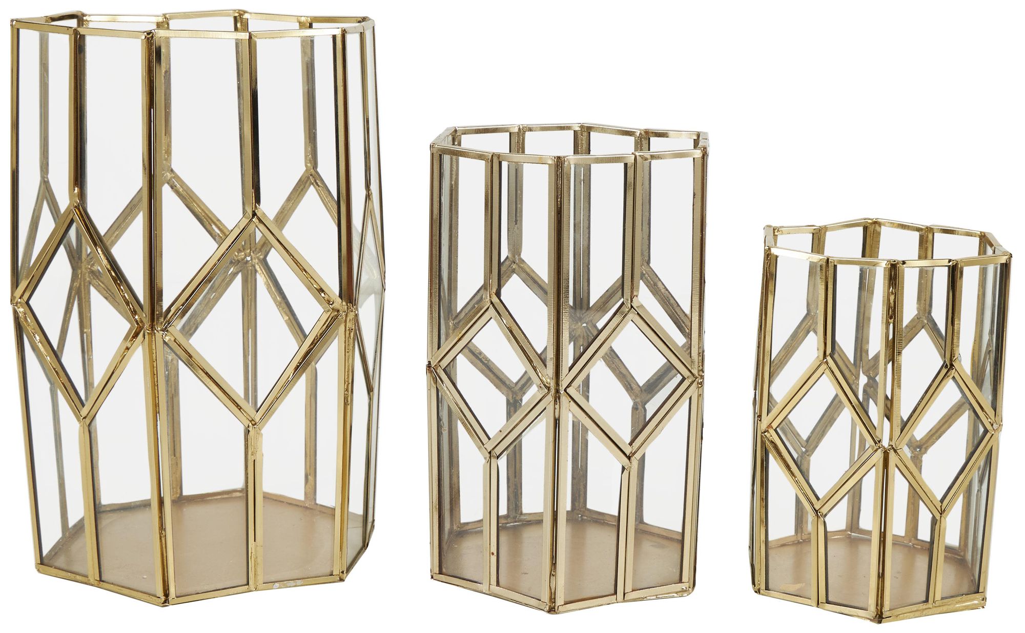 Image 5 Gold Metal Modern Candle Lantern, S/3 10", 8", 7"H more views