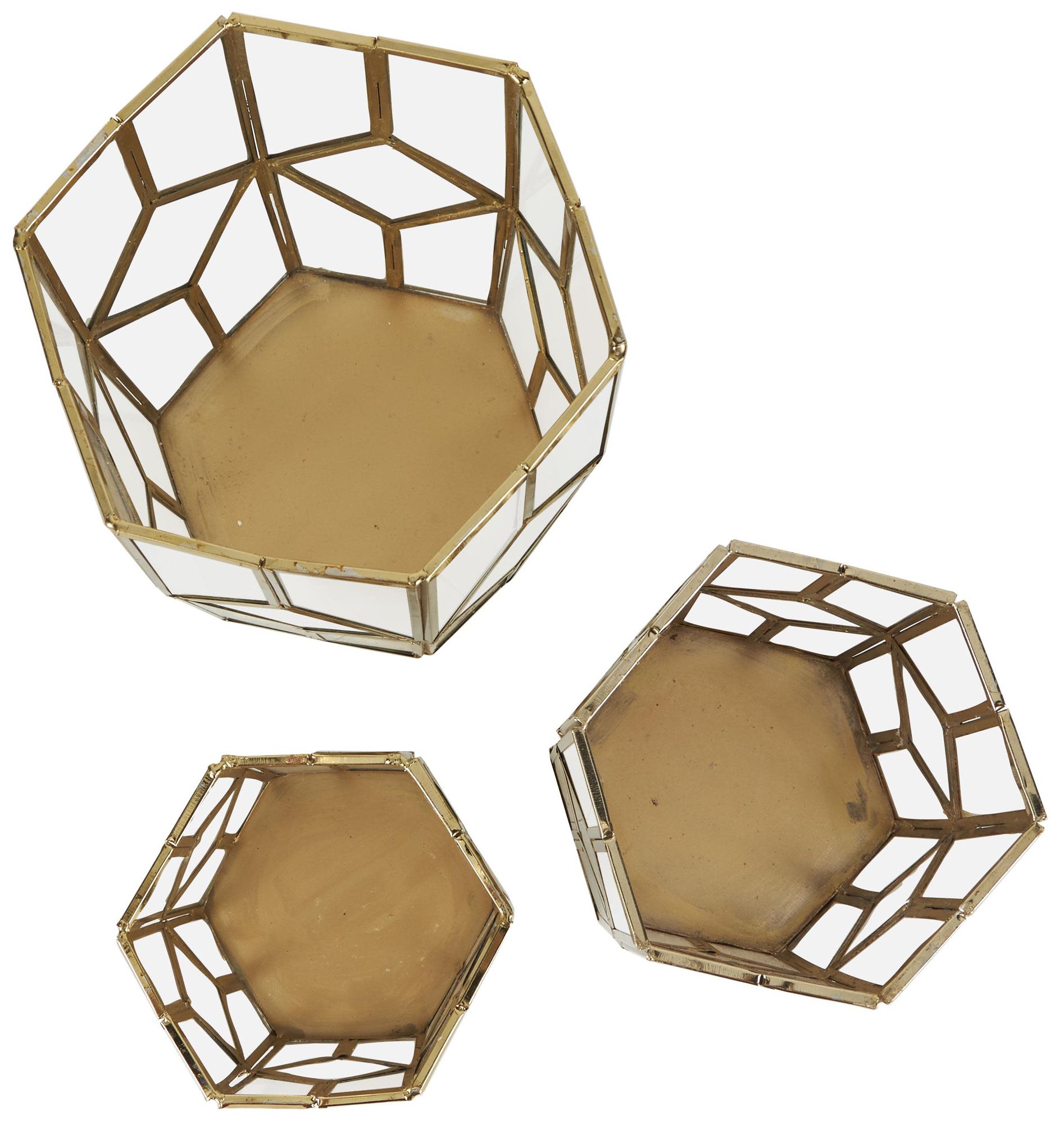 Image 6 Gold Metal Modern Candle Lantern, S/3 10", 8", 7"H more views