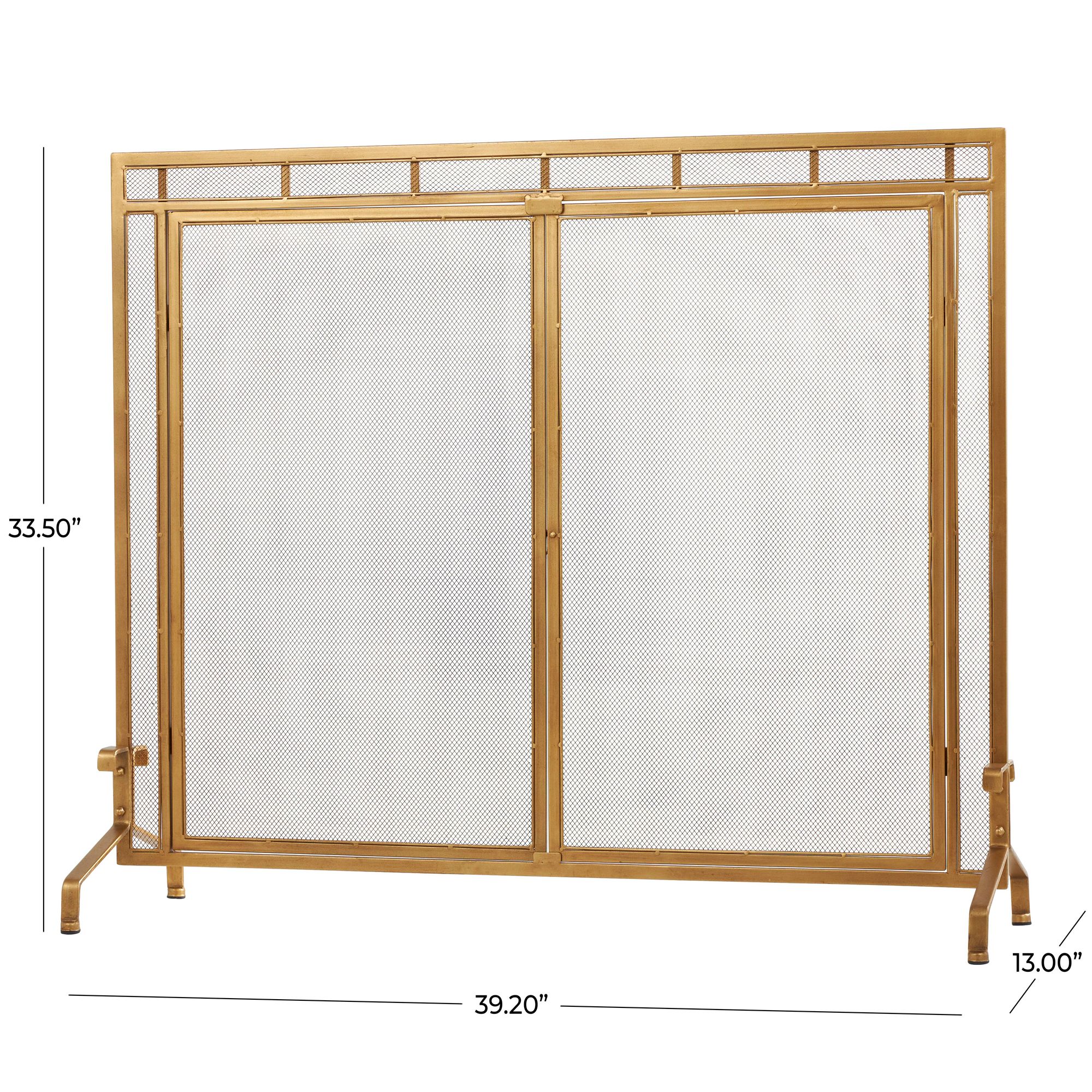 Image 7 Gold Metal Modern Fireplace Screen, 39" x 13" x 34" more views