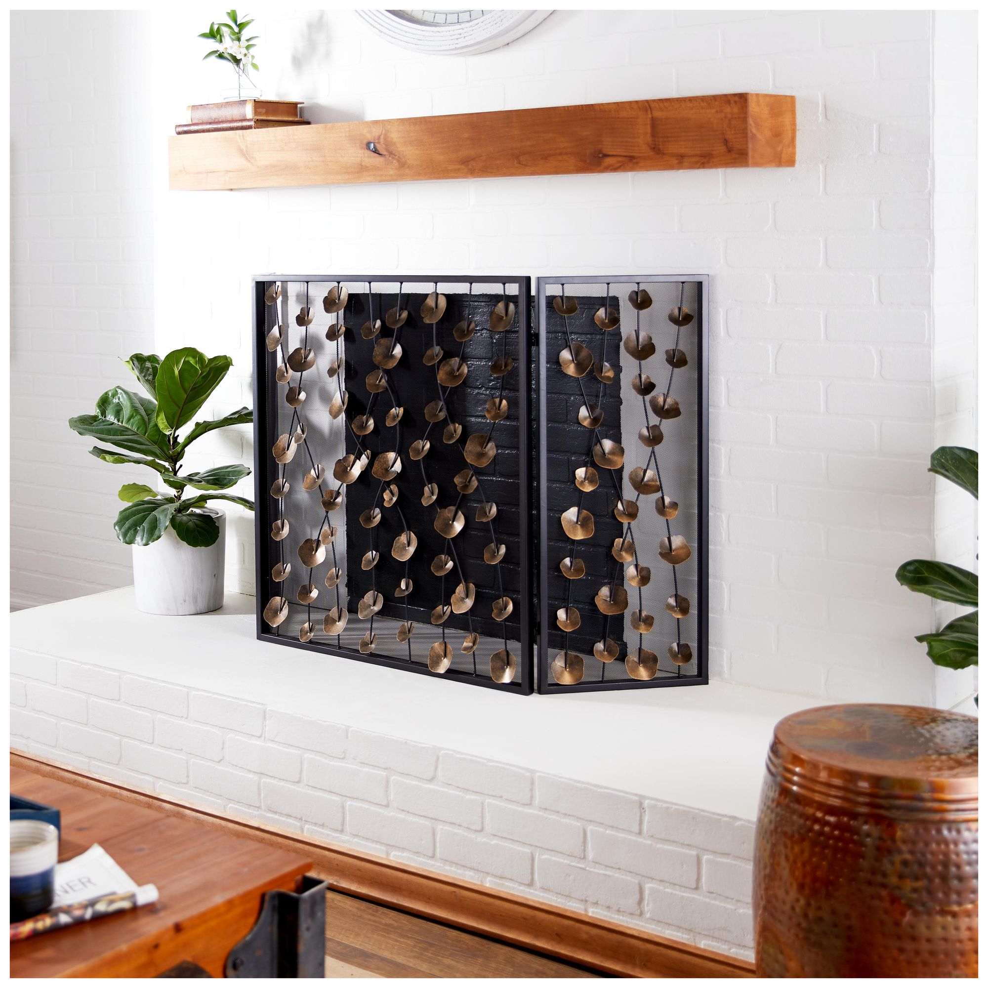 Image 4 Gold Metal Modern Fireplace Screen, 56" x 1" x 32" more views