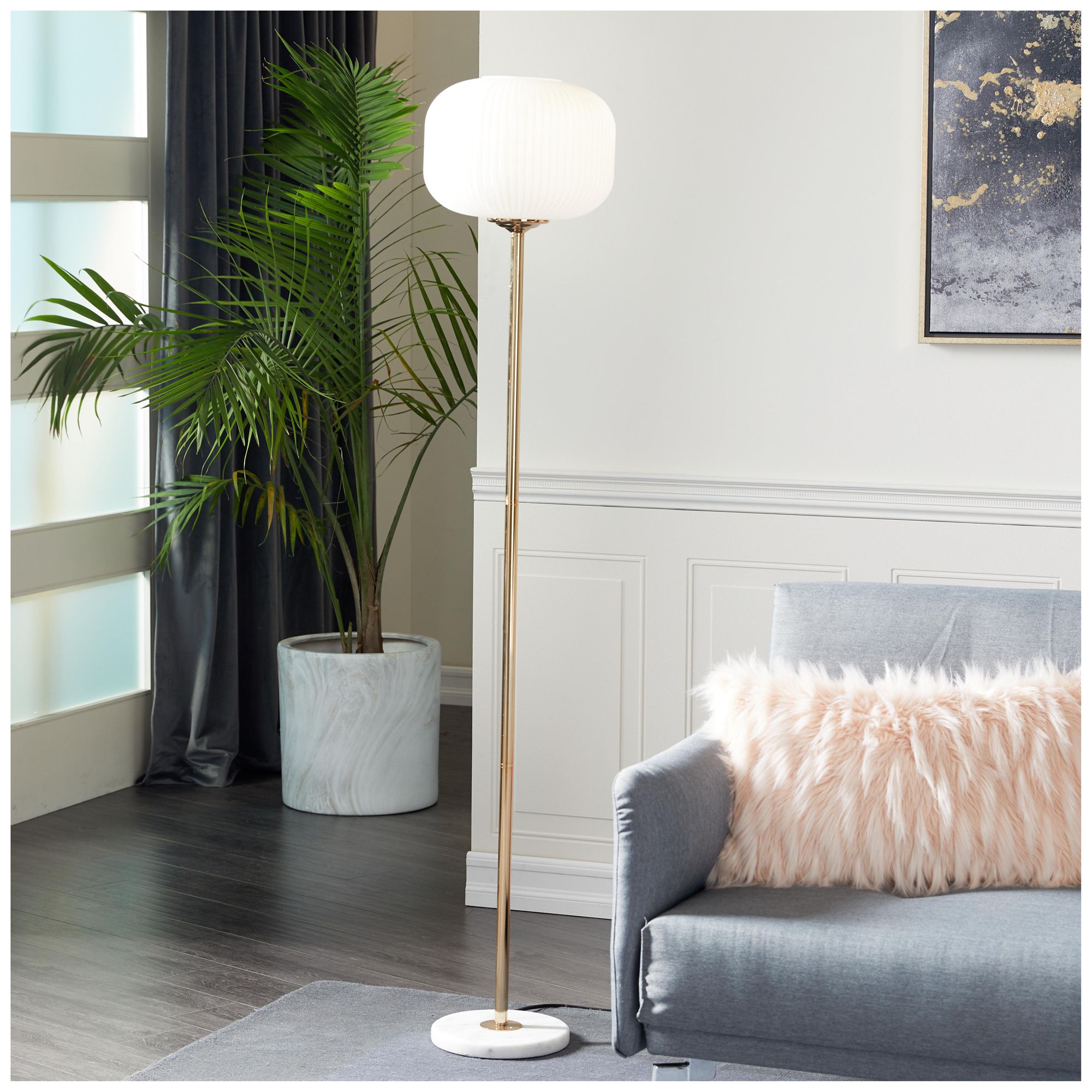 Image 4 Gold Metal Modern Floor Lamp, 12" x 12" x 64" more views