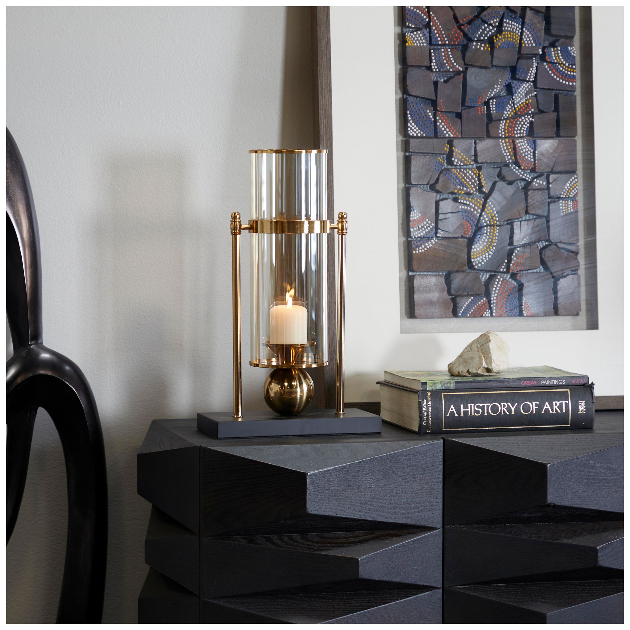 Image 3 Gold Metal Modern Hurricane Lamp, 10" x 5" x 17" more views