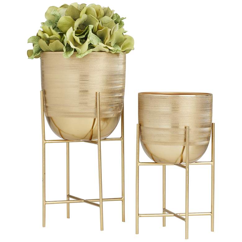 Image 1 Gold Metal Modern Planter, S/2 6", 5"W