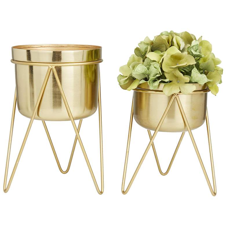 Image 2 Gold Metal Modern Planter, S/2 7", 7"W