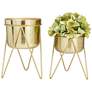 2_Gold Metal Modern Planter, S/2 7", 7"W