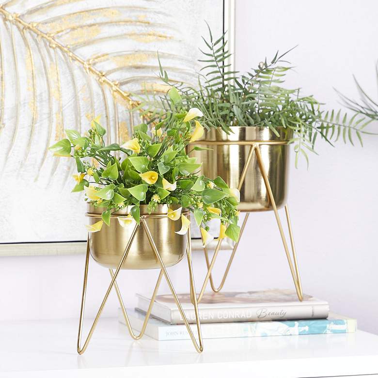 Image 1 Gold Metal Modern Planter, S/2 7", 7"W