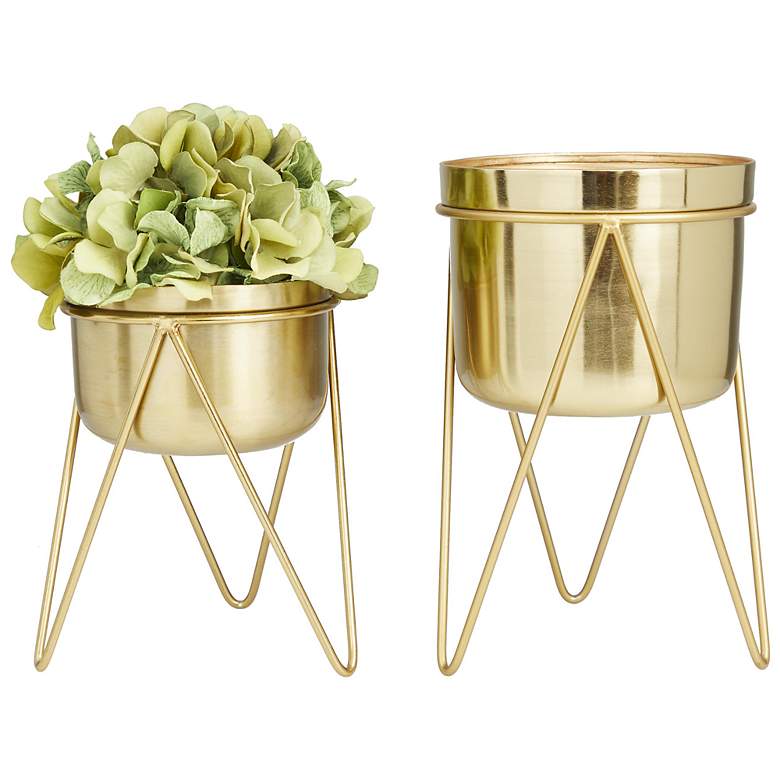 Image 5 Gold Metal Modern Planter, S/2 7", 7"W more views
