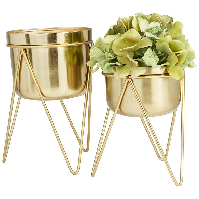Image 6 Gold Metal Modern Planter, S/2 7", 7"W more views