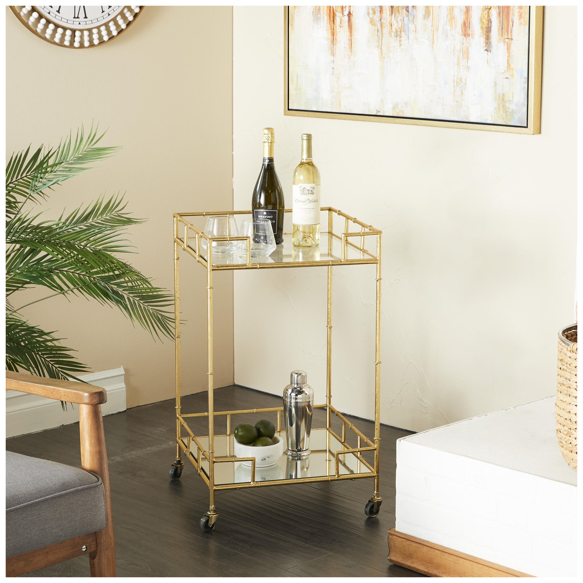 Image 3 Gold Metal Traditional Bar Cart, 18" x 18" x 30" more views