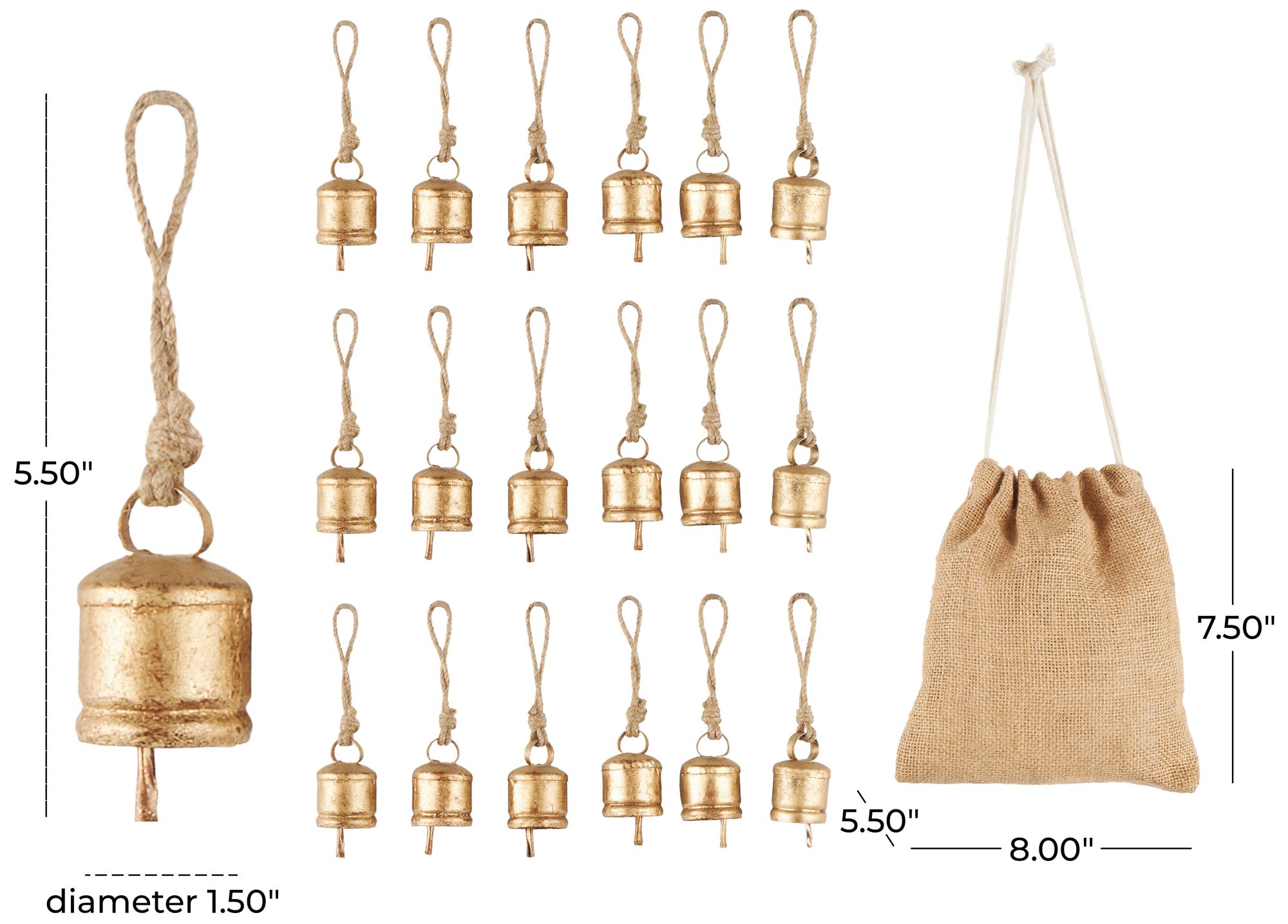 Image 7 Gold Metal Traditional Decorative Bells, S/18 2"W, 3"H more views