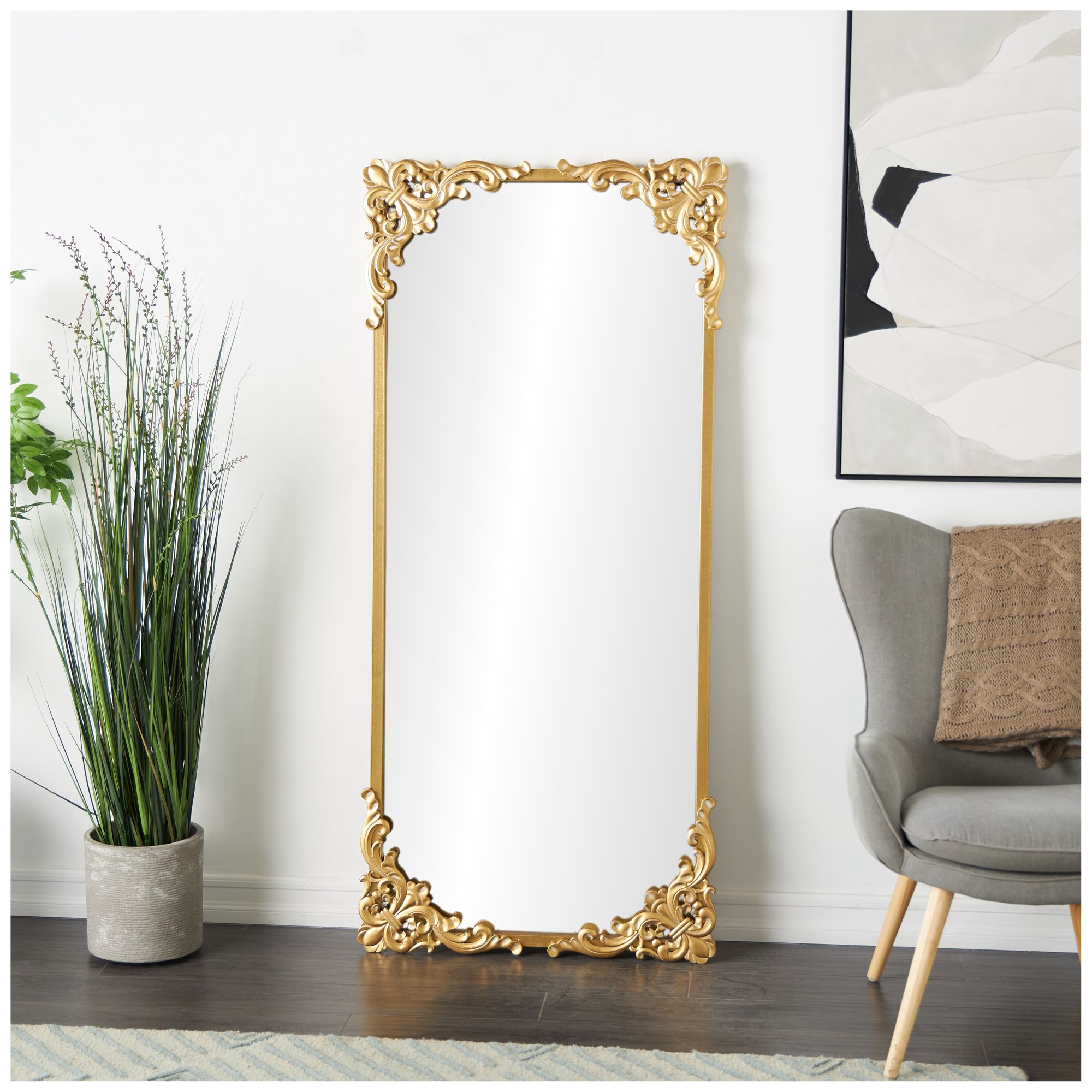 Thumbnail1 of Gold Metal Vintage Floor Mirror, 30" x 2" x 66"