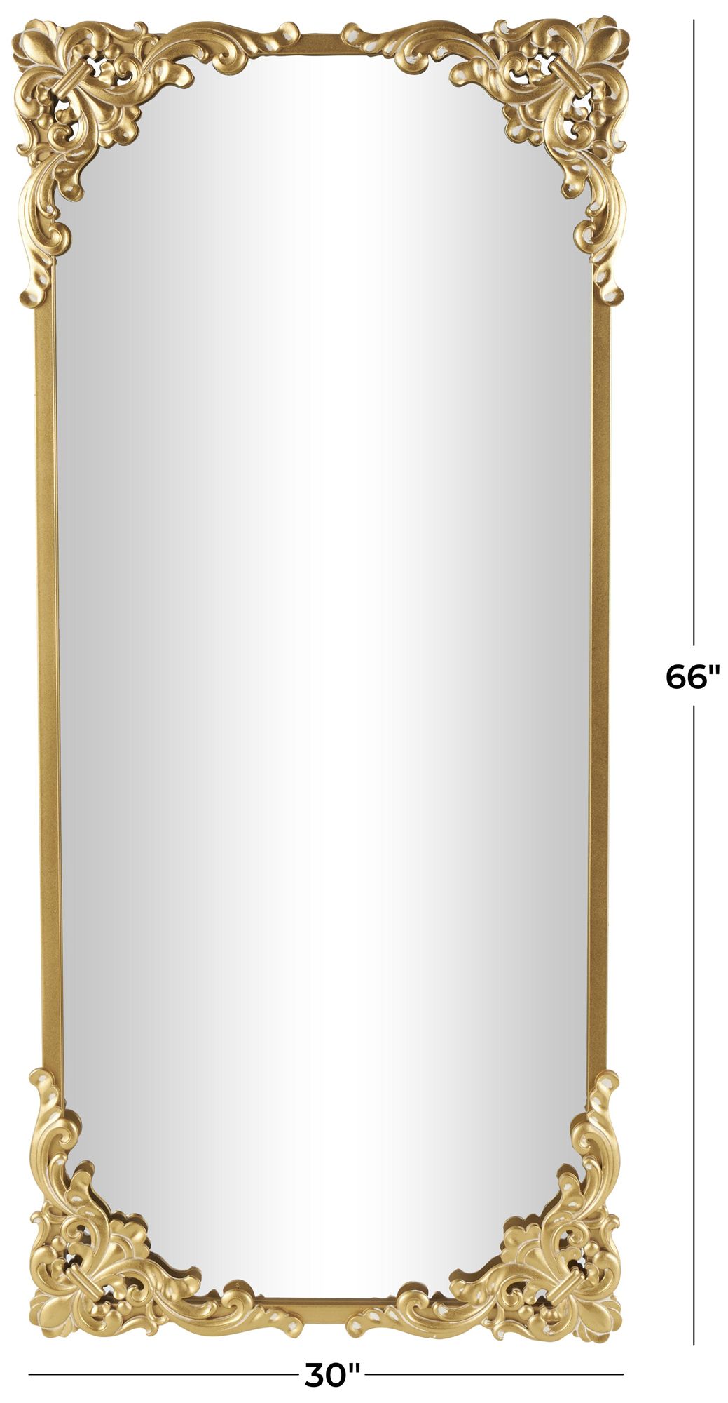 Gold Metal Vintage Floor Mirror, 30" x 2" x 66"