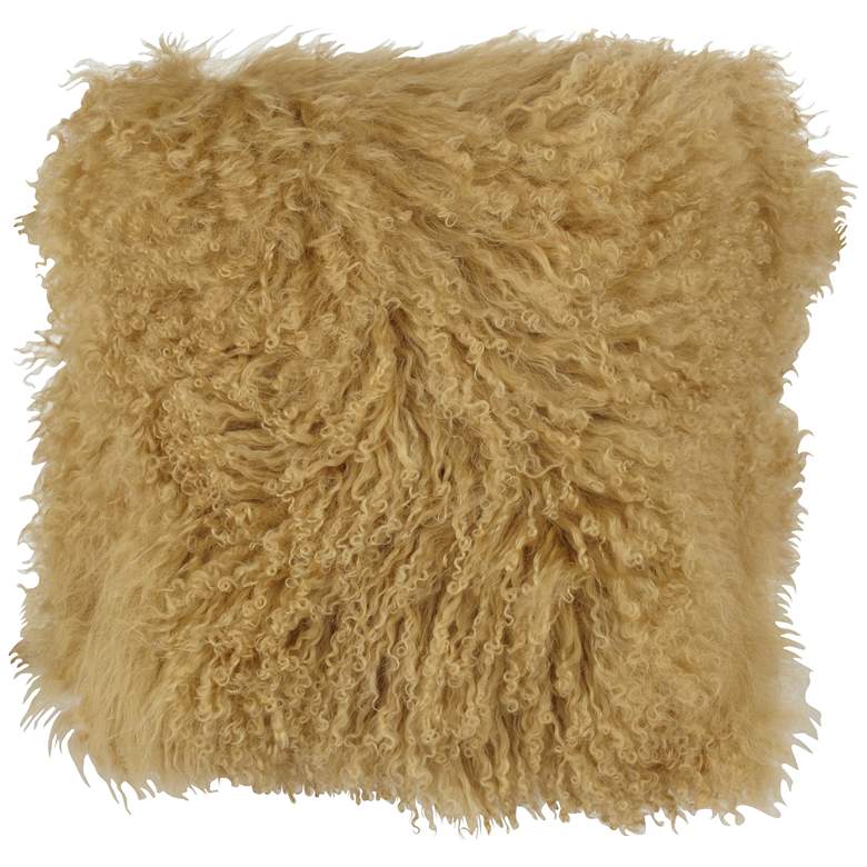 Image 1 Gold Mongolian Lamb Fur 16 inch Square Decorative Pillow