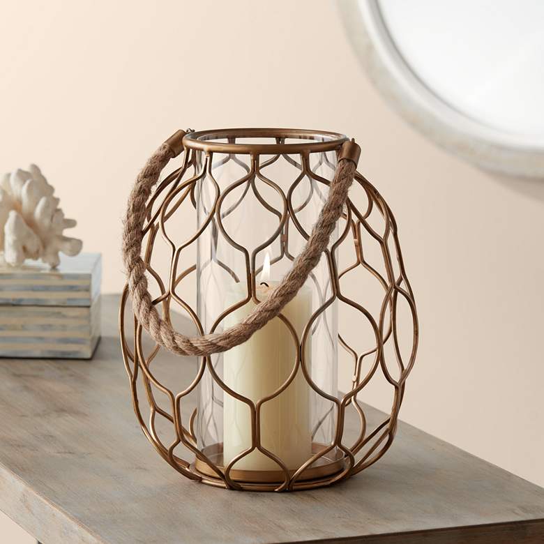 Image 1 Gold Net 20 1/4" High Basket Pillar Candle Holder