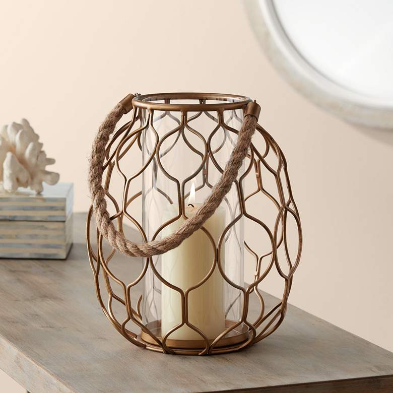 Image 1 Gold Net 20 1/4 inch High Basket Pillar Candle Holder