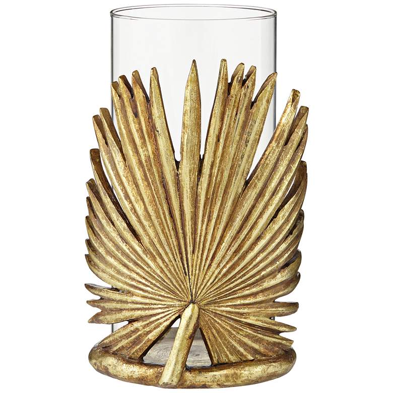 Image 1 Gold Palm Leaf Glass Pillar Candle Holder