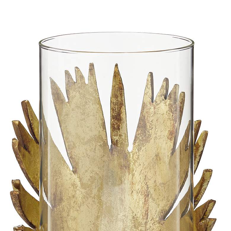 Gold Palm Leaf Glass Pillar Candle Holder more views