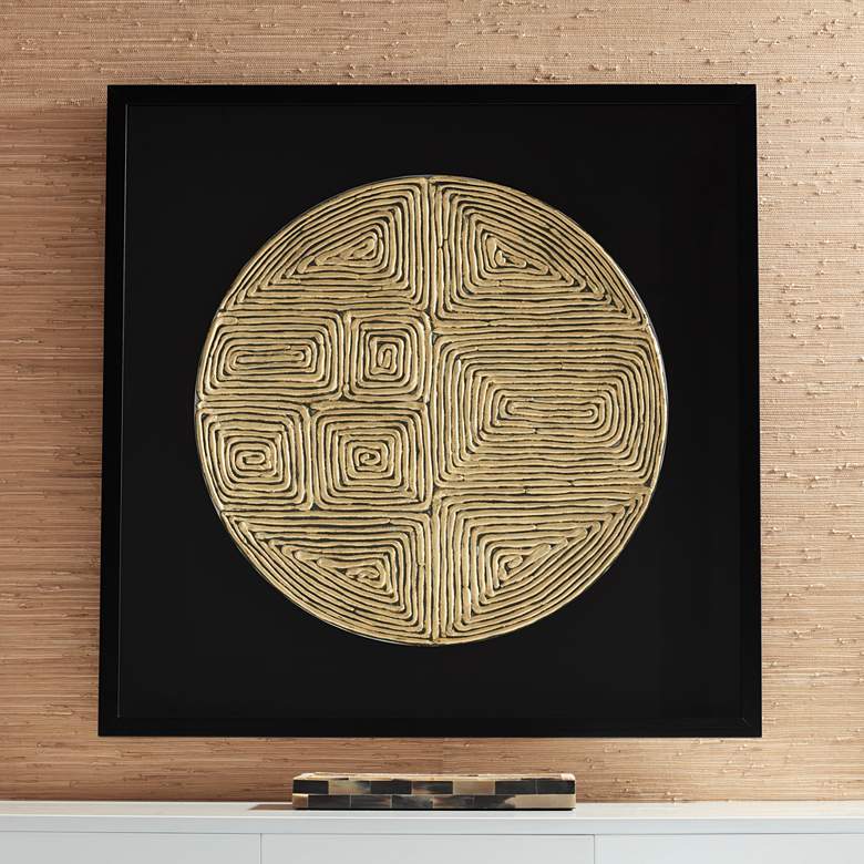 Image 1 Gold Paper Roll 35 1/2" Square Shadow Box Framed Wall Art