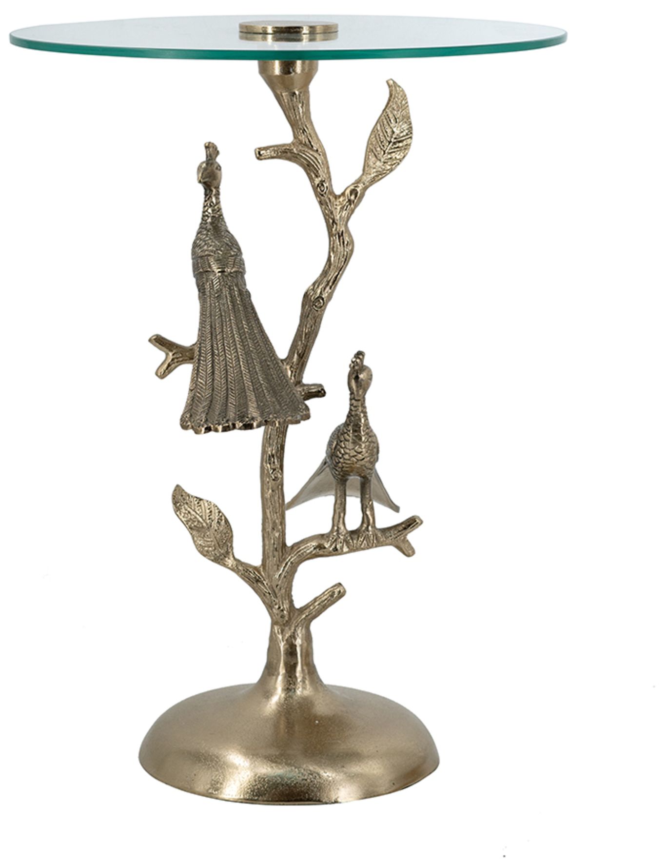 Image 4 Gold Peacock Side Table w/ Round Glass Top - 17.5"Dia. x 24" - Gold, Clear more views