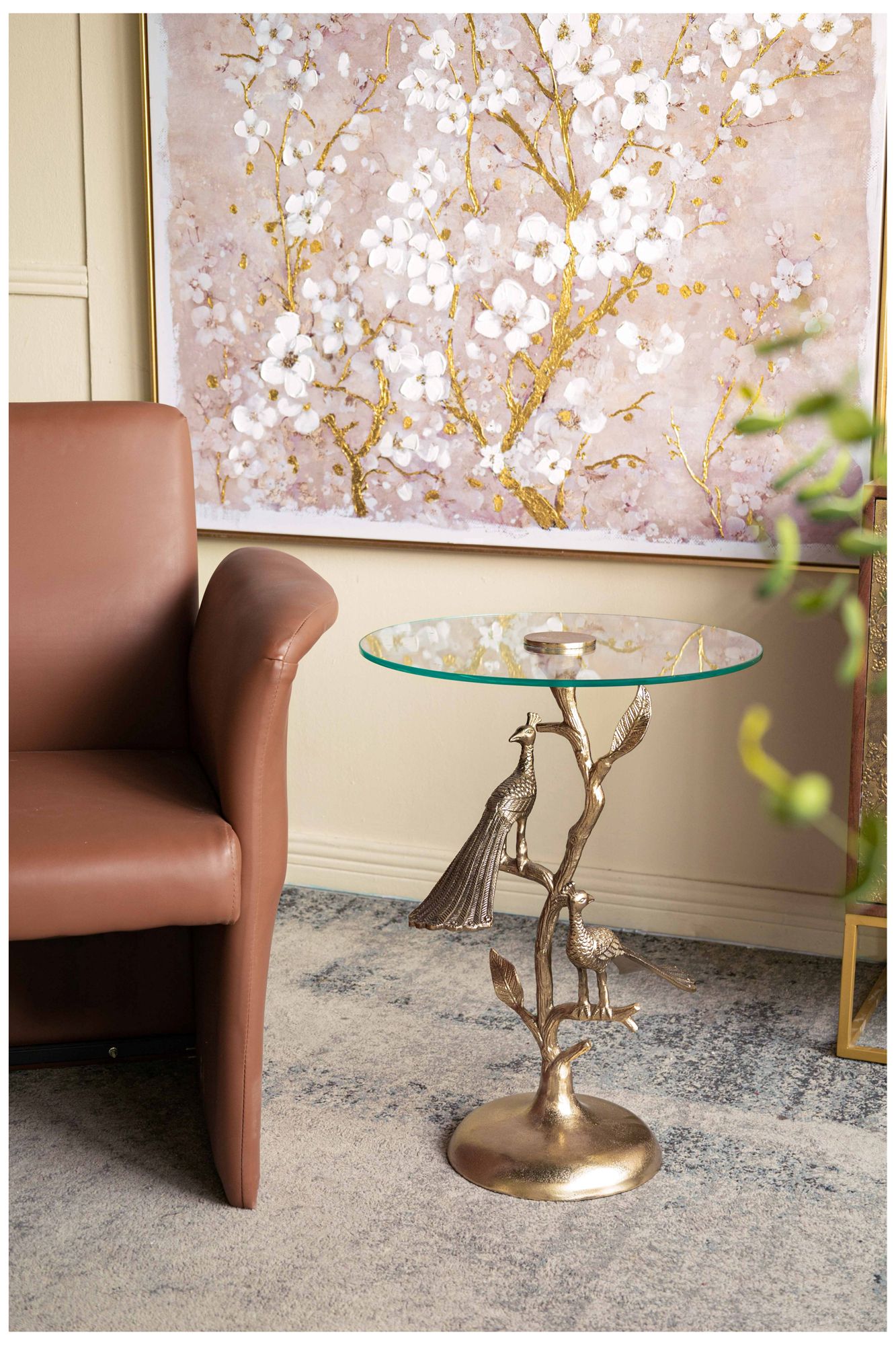 Image 7 Gold Peacock Side Table w/ Round Glass Top - 17.5"Dia. x 24" - Gold, Clear more views