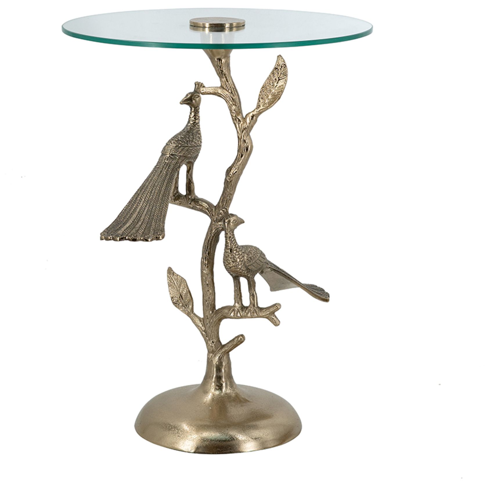 Image 3 Gold Peacock Side Table w/ Round Glass Top - 17.5"Dia. x 24 more views