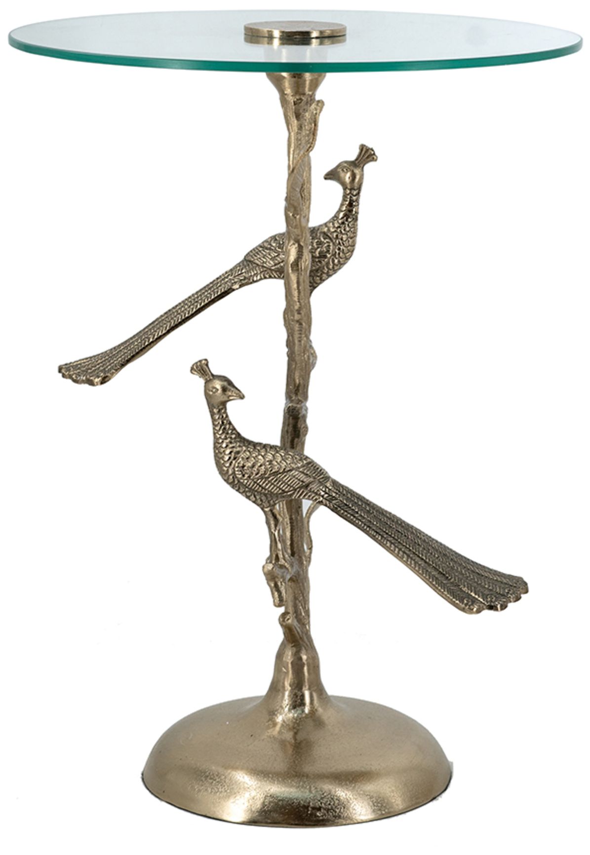 Image 5 Gold Peacock Side Table w/ Round Glass Top - 17.5"Dia. x 24 more views