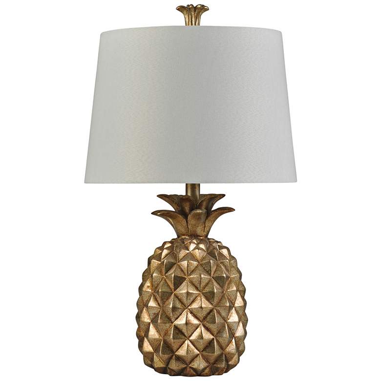 Image 1 Gold Pineapple-Shaped Table Lamp with White Hardback Shade