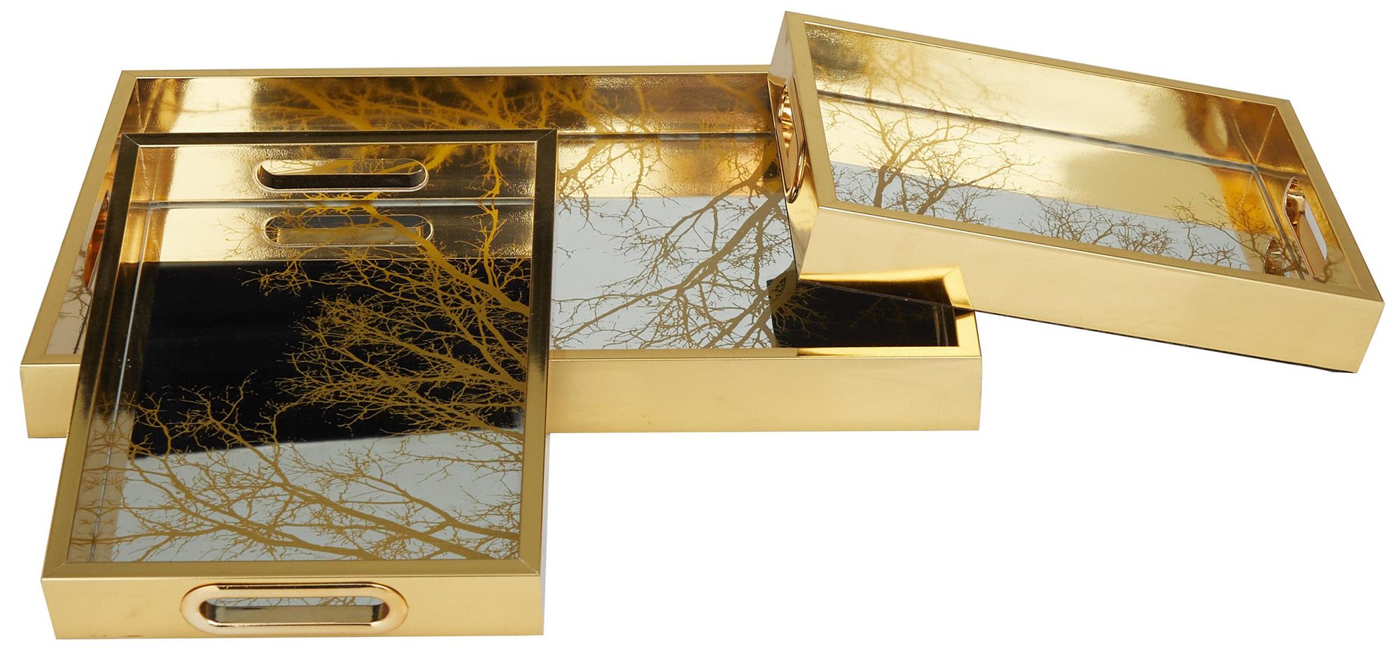 Image 5 Gold Plastic Glam Tray, S/3 18", 11", 11"W more views