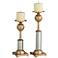 Gold Plated Metal and Crystal Pillar Candle Holders Set of 2