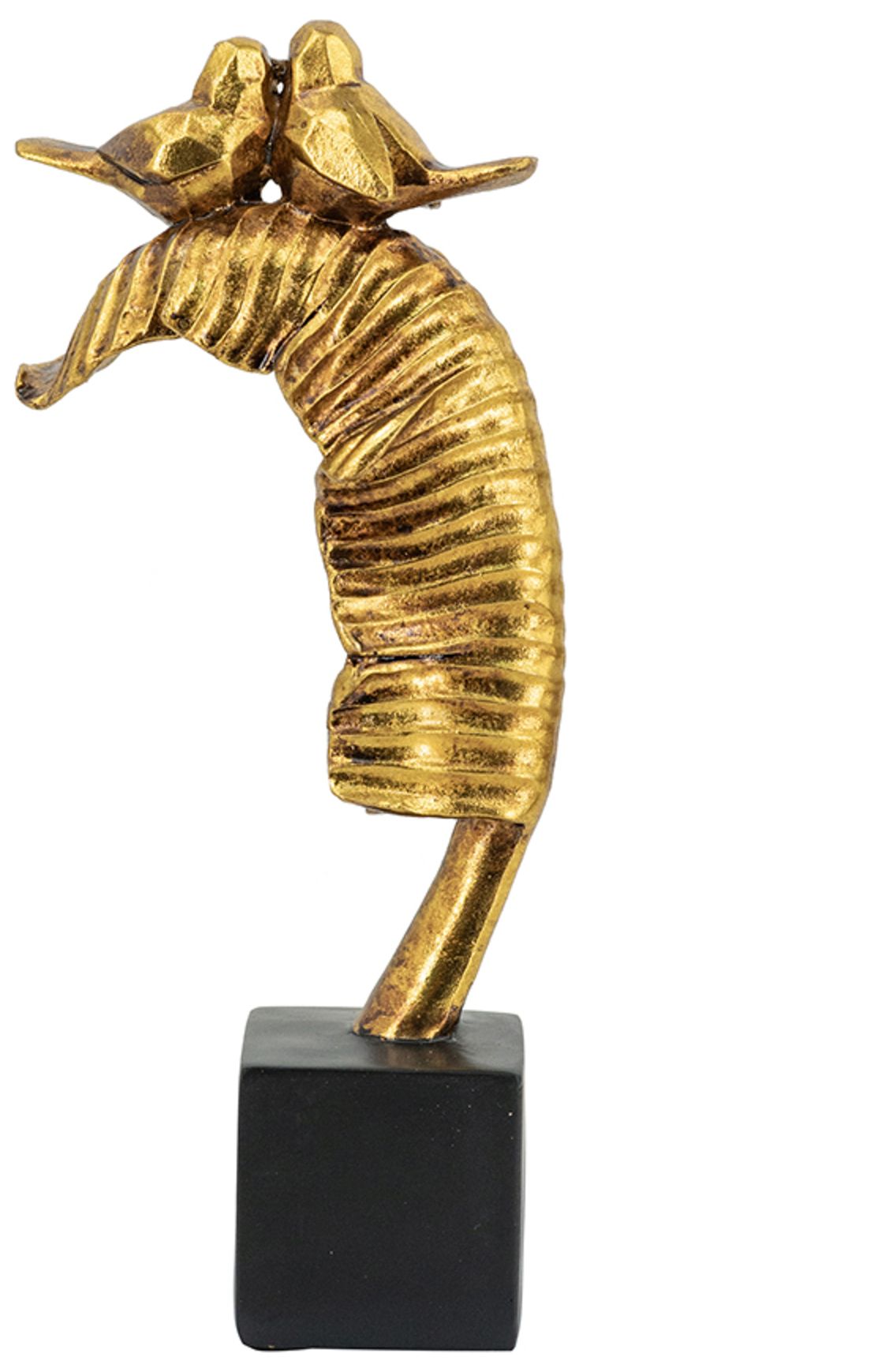 Image 2 Gold Resin Leaf Sculpture w/ Songbird Figurines & Black Pedestal Base more views